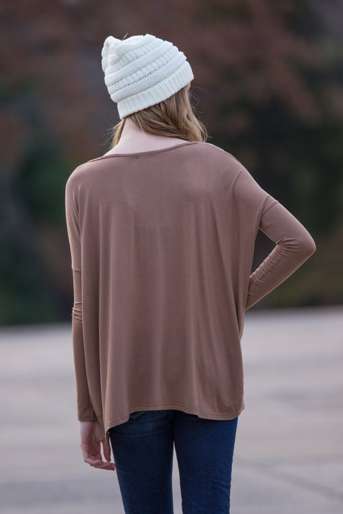 The Perfect Piko V-Neck Top-Mocha