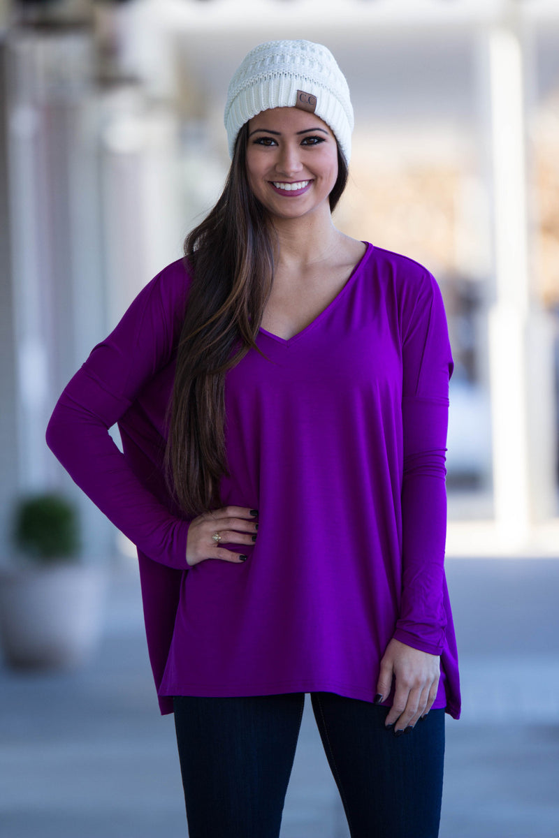 The Perfect Piko V-Neck Top-Purple