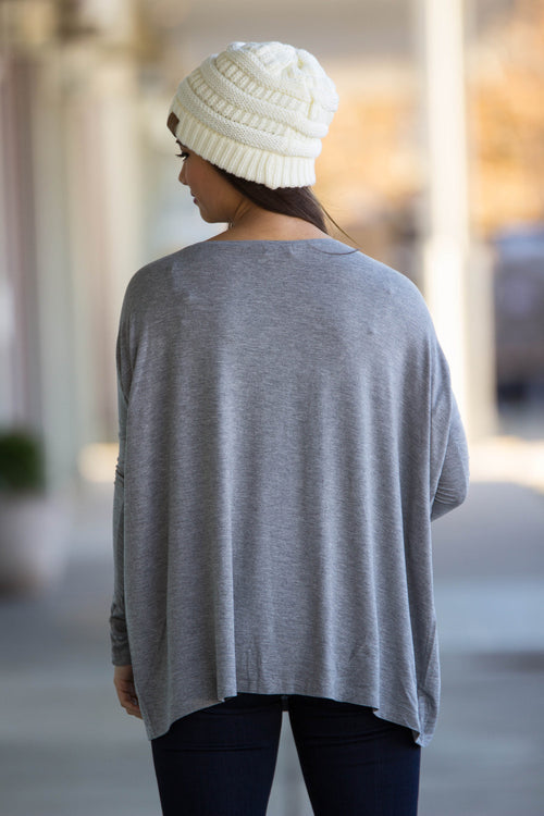 The Perfect Piko V-Neck Top-Heather Grey