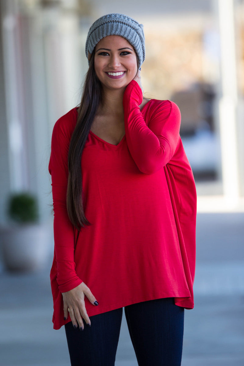 The Perfect Piko V-Neck Top-Red