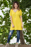 The Perfect Piko Short Sleeve V-Neck Tunic-Mustard