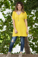 The Perfect Piko Short Sleeve V-Neck Tunic-Mustard