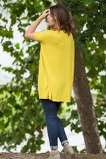 The Perfect Piko Short Sleeve V-Neck Tunic-Mustard