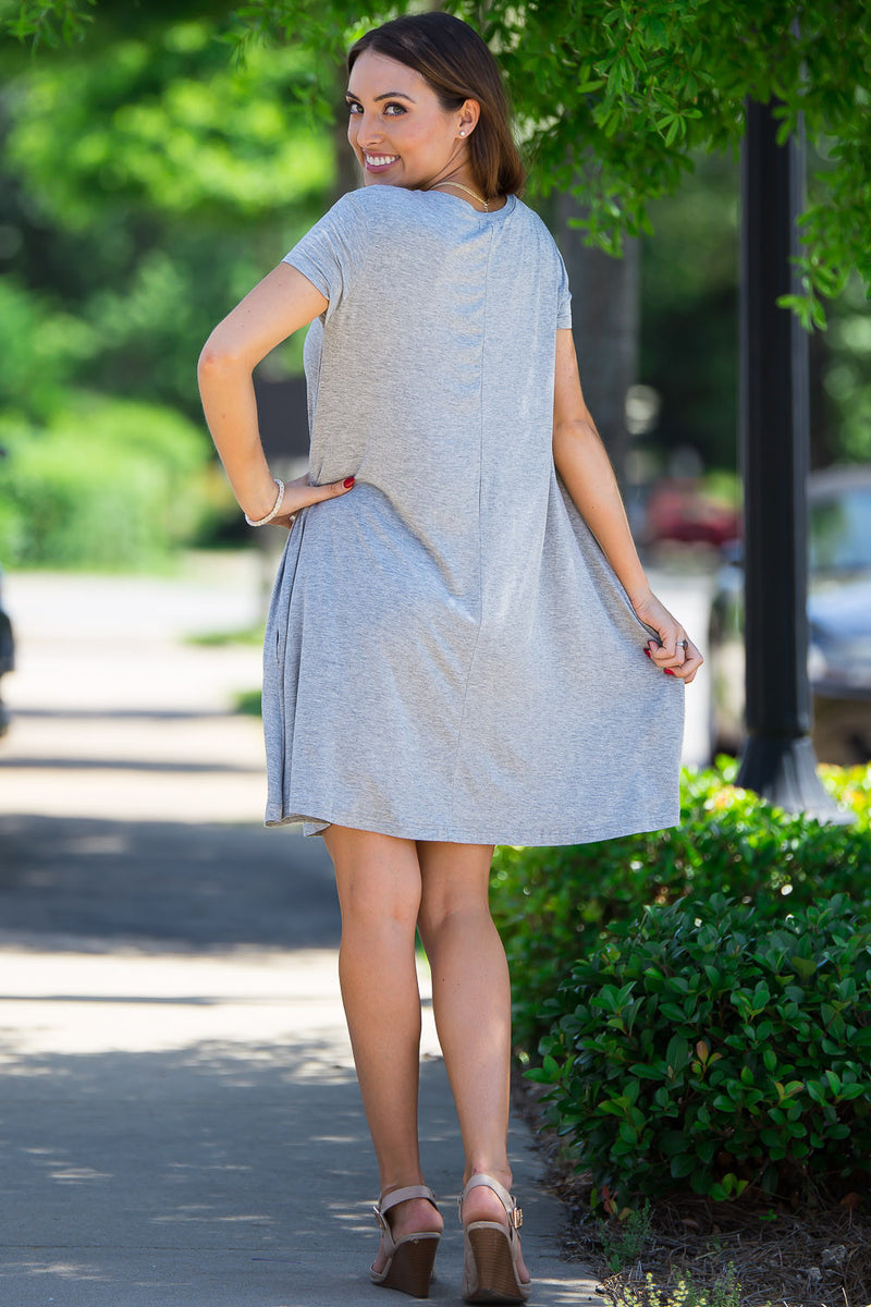 The Perfect Piko Short Sleeve Swing Dress-Heather Grey – Simply Dixie ...