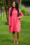 The Perfect Piko Long Sleeve Swing Dress-Coral