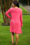 The Perfect Piko Long Sleeve Swing Dress-Coral
