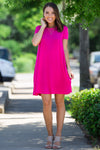The Perfect Piko Short Sleeve Swing Dress-Fuchsia