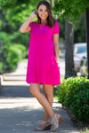 The Perfect Piko Short Sleeve Swing Dress-Fuchsia