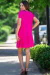 The Perfect Piko Short Sleeve Swing Dress-Fuchsia
