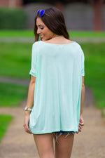 SALE-The Perfect Piko V-Neck Short Sleeve Top-Mint