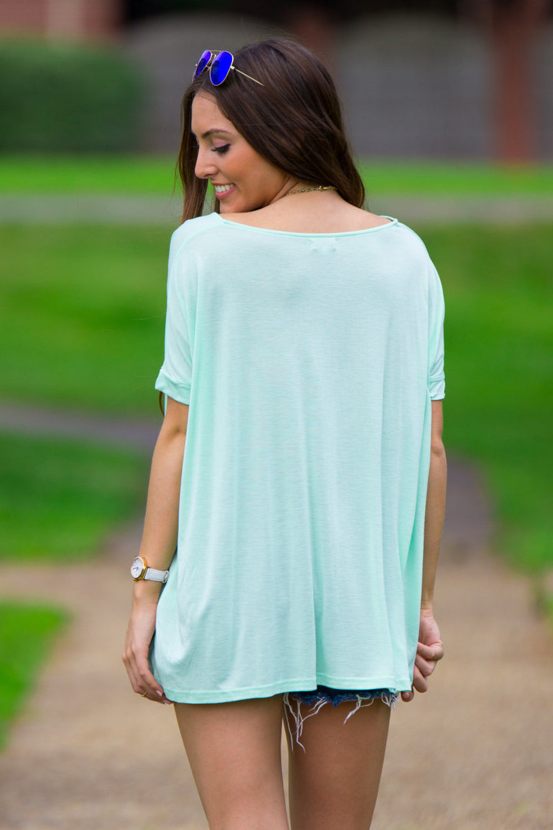 SALE-The Perfect Piko V-Neck Short Sleeve Top-Mint