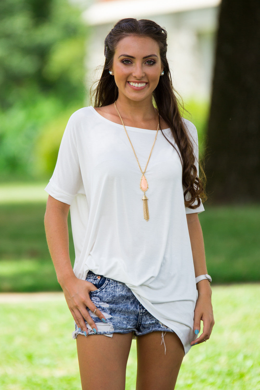 The Perfect Piko Short Sleeve Top-Off White - Simply Dixie Boutique
 - 1