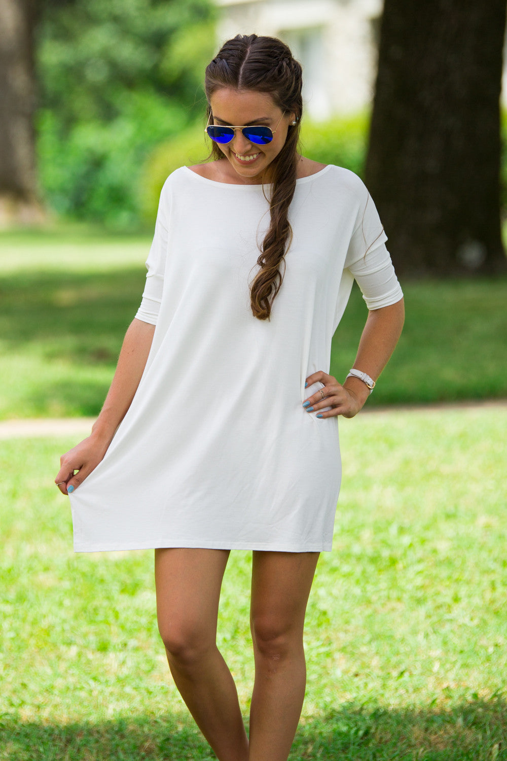 The Perfect Piko Half Sleeve Tunic-Off White - Simply Dixie Boutique
 - 1