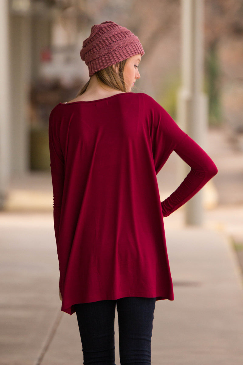 The Perfect Piko V-Neck Tunic Top-Wine
