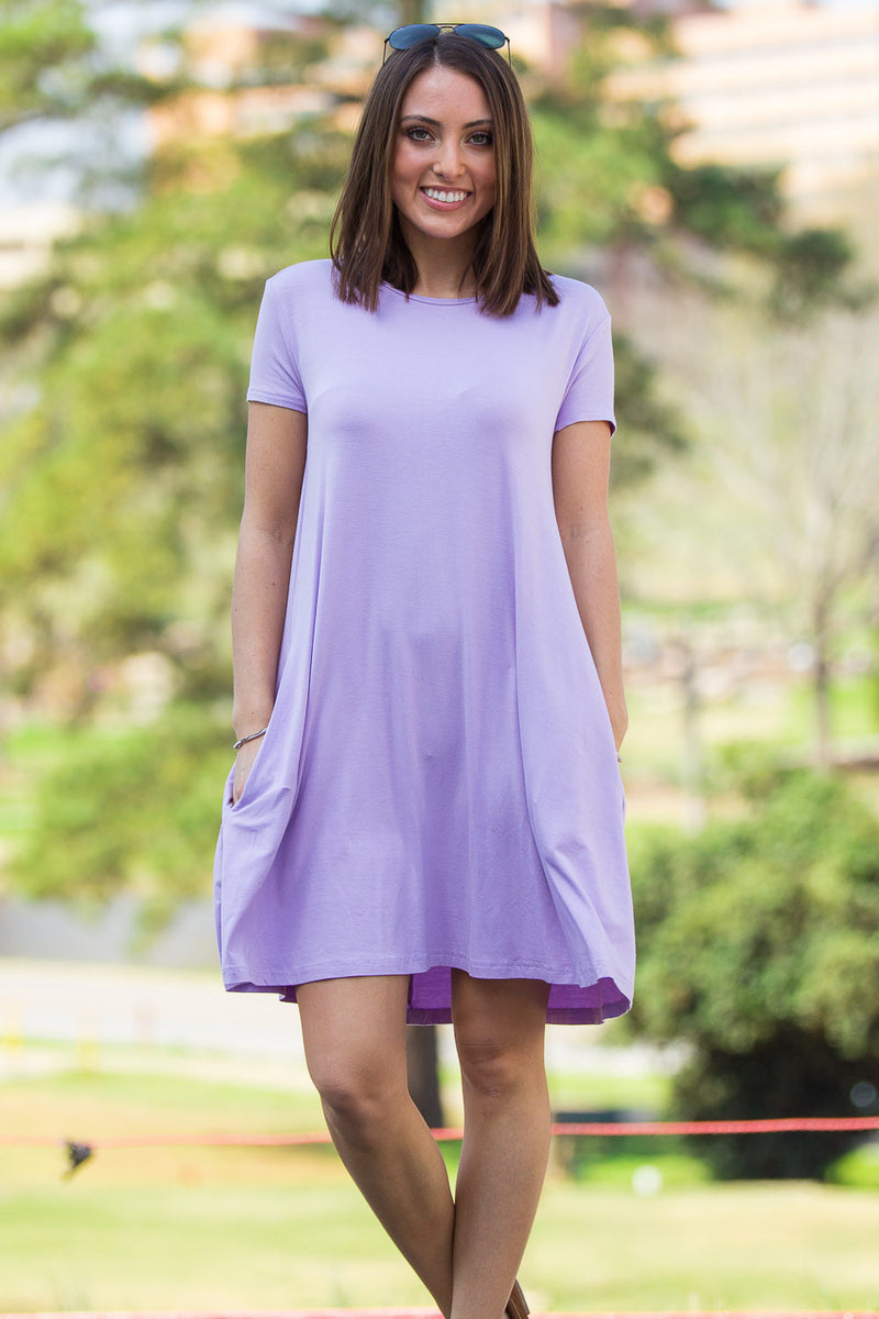 The Perfect Piko Short Sleeve Swing Dress-Lilac