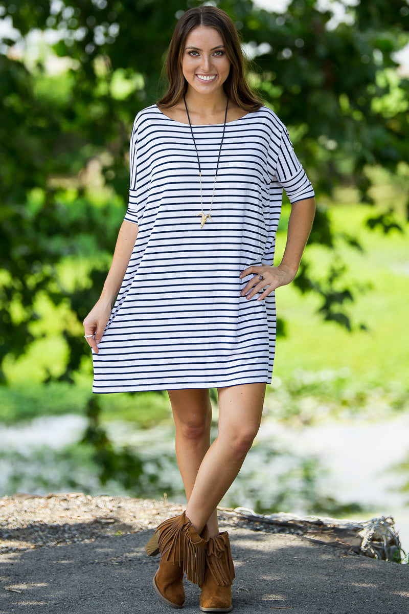 SALE-The Perfect Piko Half Sleeve Tunic-White/Navy