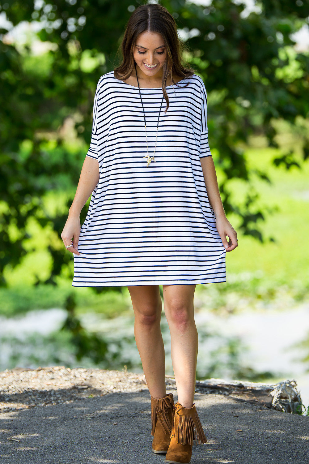 The Perfect Piko Half Sleeve Tunic-White/Black - Simply Dixie Boutique
 - 1