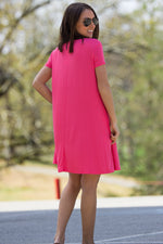 The Perfect Piko Short Sleeve Swing Dress-Coral