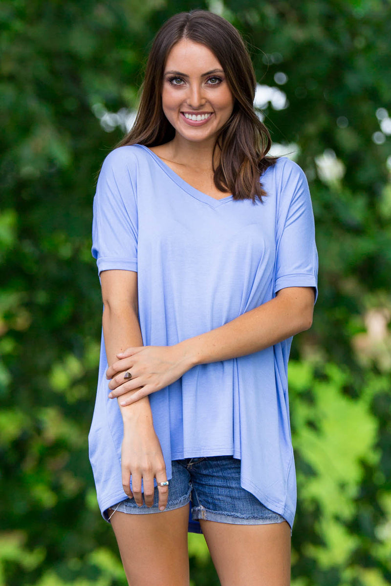 The Perfect Piko V-Neck Short Sleeve Top-Serenity