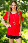 Short Sleeve Round Neck Piko Tee-American Red