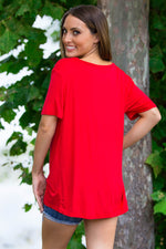 Short Sleeve V-Neck Piko Tee-American Red