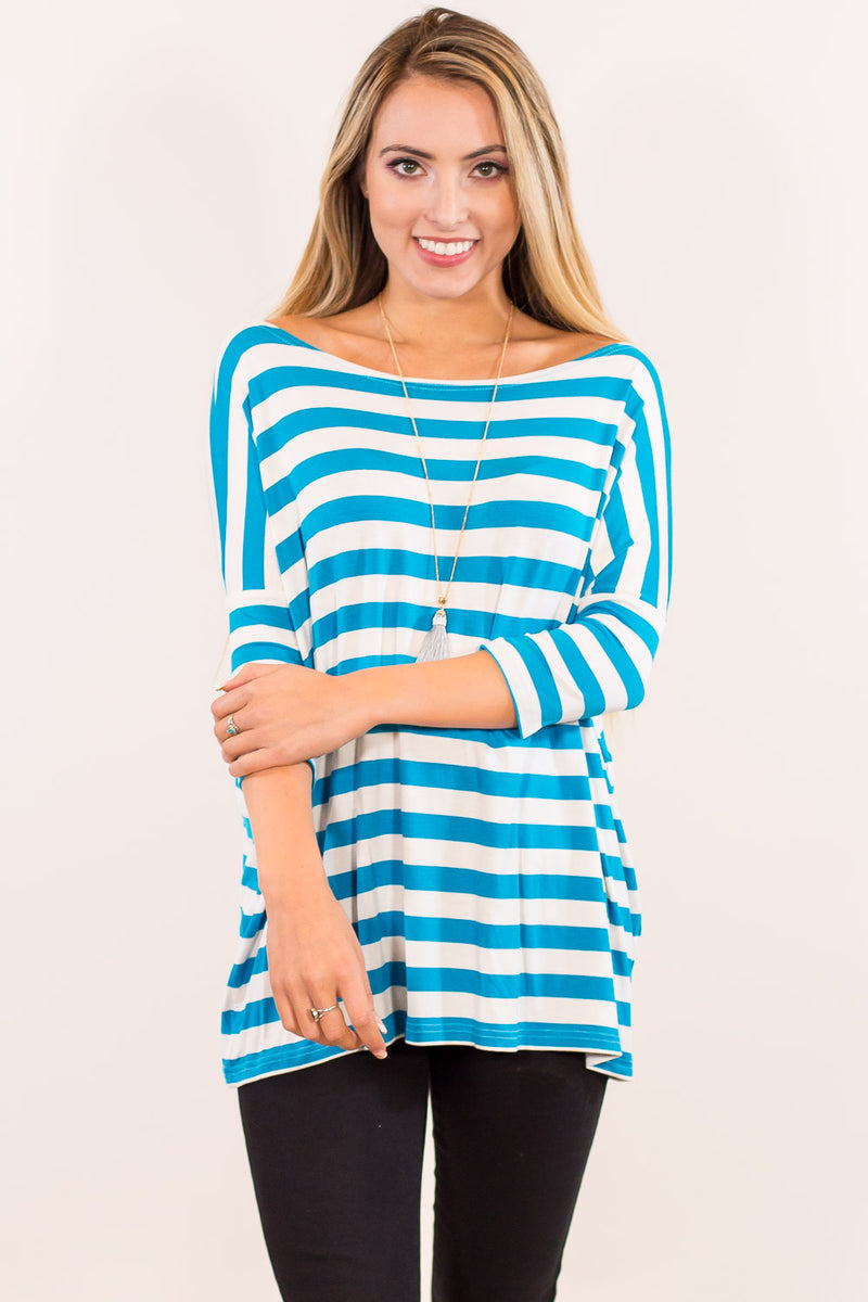 SALE-The Perfect Piko 3/4 Sleeve Thick Stripe Top-White/Blue