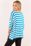 SALE-The Perfect Piko 3/4 Sleeve Thick Stripe Top-White/Blue