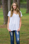Rolled Sleeve V-Neck Piko By Piko1988 In White