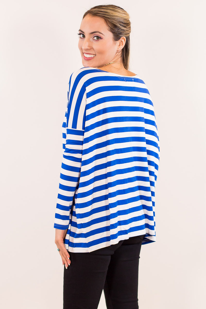 SALE-The Perfect Piko Thick Stripe Top-White/Royal
