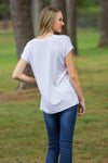 The Perfect Piko Rolled Short Sleeve V-Neck Top-White