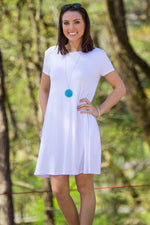 The Perfect Piko Short Sleeve Swing Dress-White