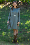 SALE-The Perfect Piko Long Sleeve Swing Dress-Army