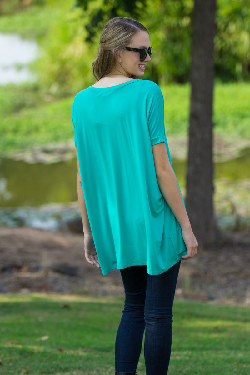 SALE-The Perfect Piko Short Sleeve V-Neck Tunic-Light Green