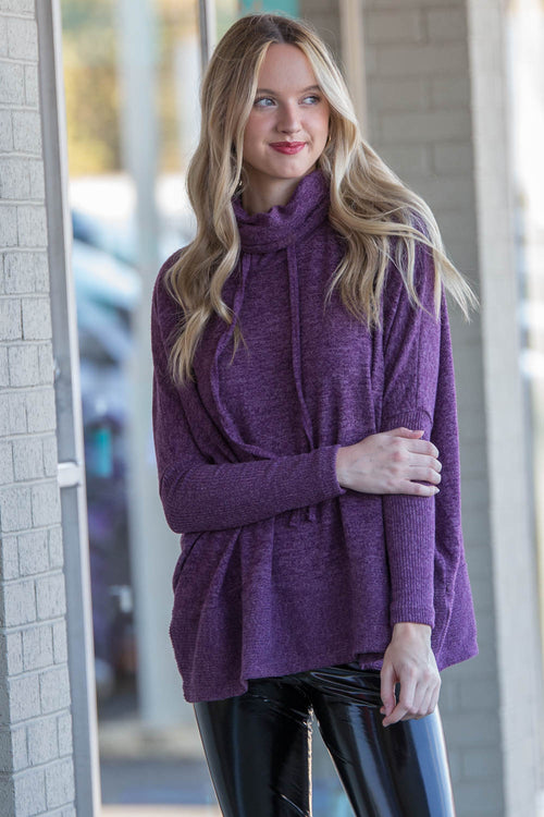Zenana-Brushed Melange Hacci Cowl Neck Sweater
