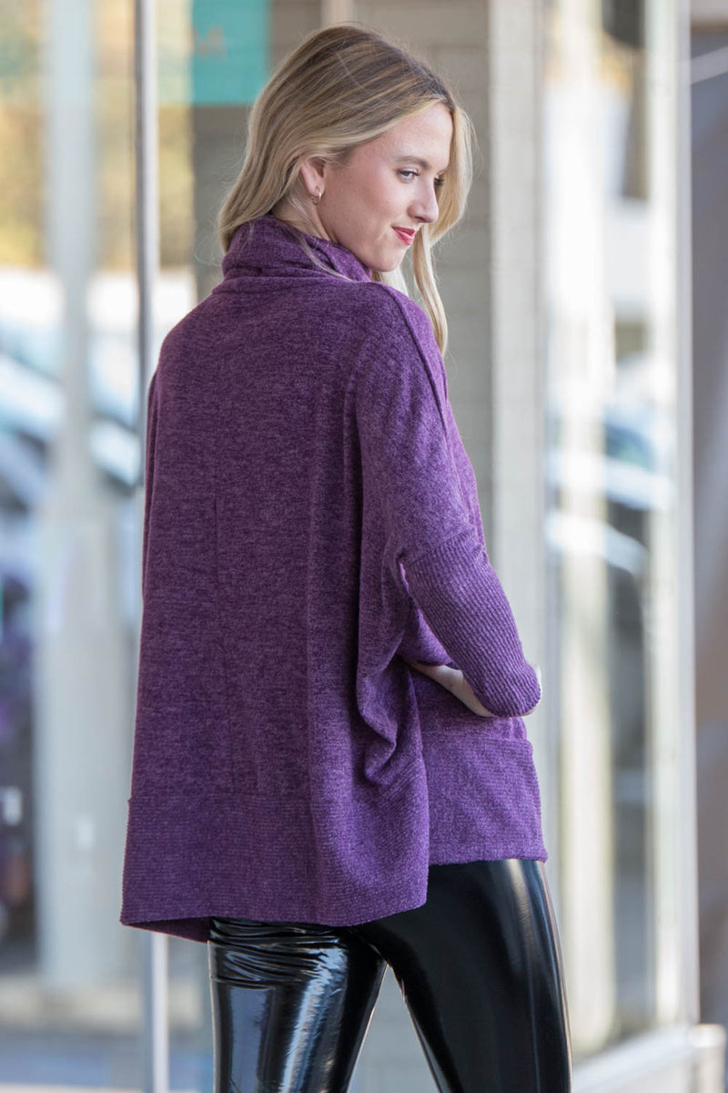 Zenana-Brushed Melange Hacci Cowl Neck Sweater