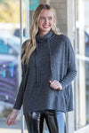 Heather Black Zenana Cowl Neck Sweater