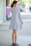 SALE-The Perfect Piko Long Sleeve Tiny Stripe Swing Dress-White/Black