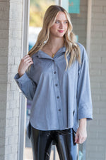 See You Around Shirt Jacket-Dusty Blue