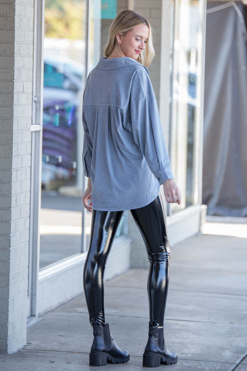 See You Around Shirt Jacket-Dusty Blue