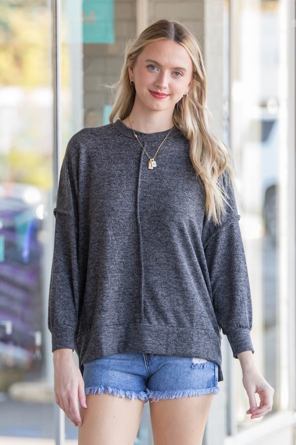 Black Zenana Front Seam Sweater