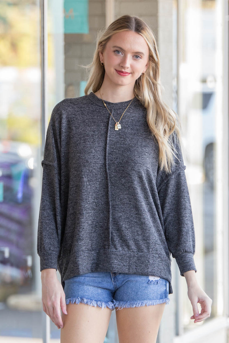 Black Zenana Front Seam Sweater
