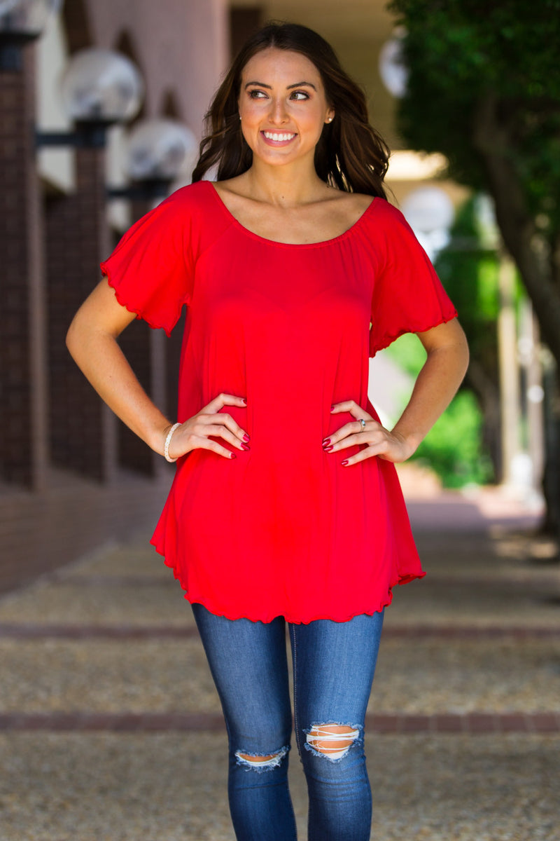 SALE-The Perfect Piko Off The Shoulder Top-Red