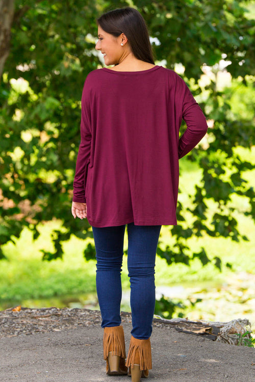 The Perfect Piko V-Neck Top-Plum