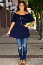 SALE-The Perfect Piko Off The Shoulder Top-Navy