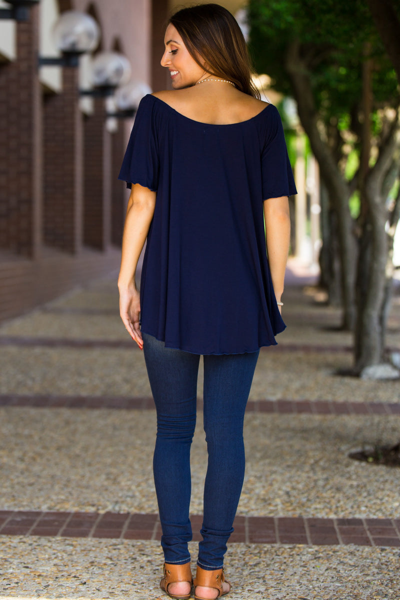 SALE-The Perfect Piko Off The Shoulder Top-Navy