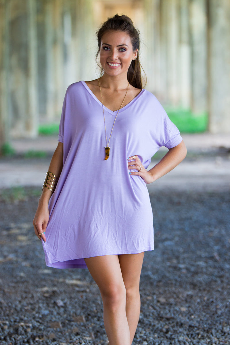 The Perfect Piko Short Sleeve V-Neck Tunic-Lilac