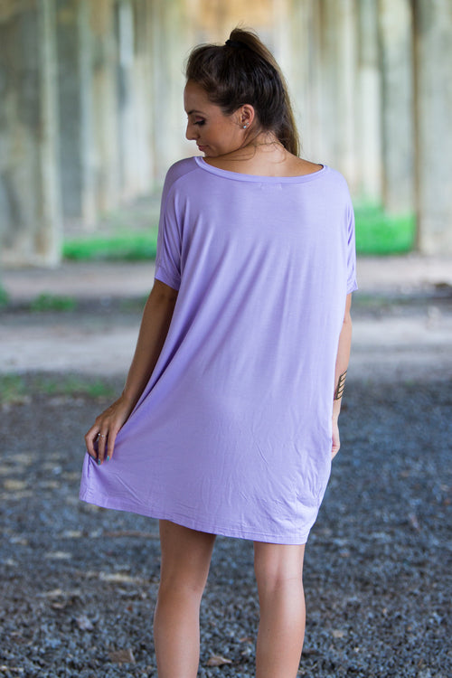 SALE-The Perfect Piko Short Sleeve V-Neck Tunic-Lilac