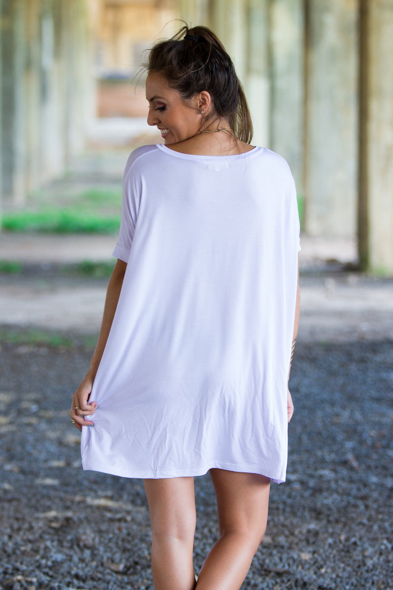 The Perfect Piko Short Sleeve V-Neck Tunic-White
