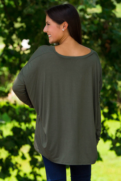 The Perfect Piko V-Neck Top-Army
