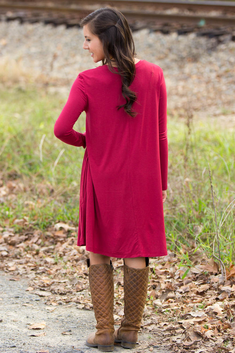 The Perfect Piko Long Sleeve Swing Dress-Wine – Simply Dixie Boutique